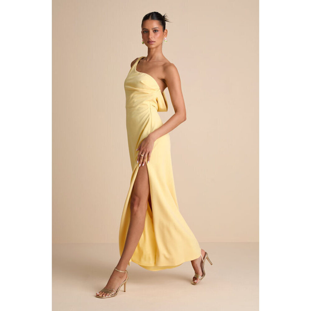 Lulus Maevyn Light Yellow Cowl Back Column Maxi Dress - Size M